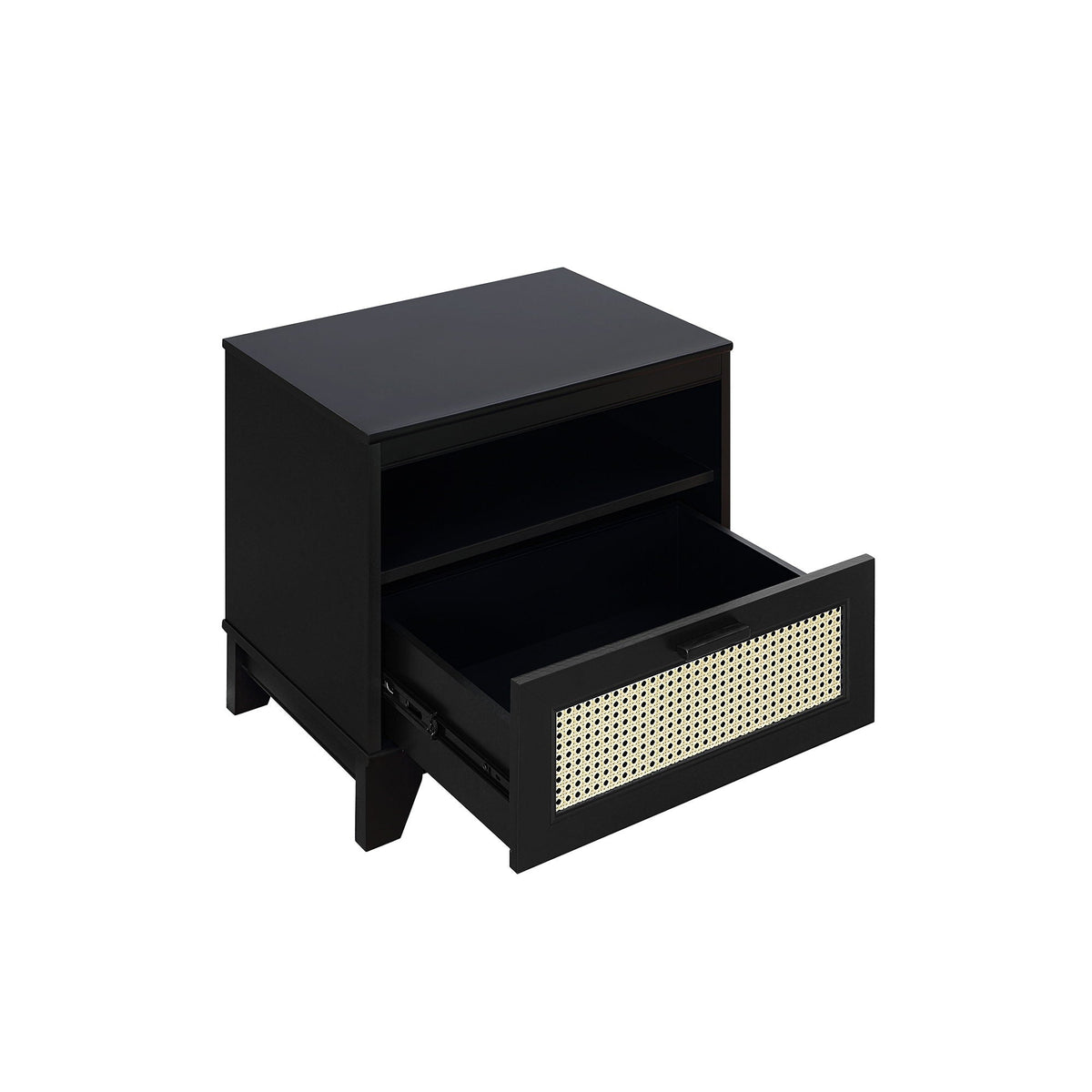 Modern cane accent nightstand with 1 drawer, black finish, cane-front drawer by HouseOfZazla on Tampa Home & Garden Store