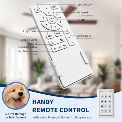 White ceiling fan remote control for flush-mount ceiling fan with LED light on Tampa Home & Garden Store