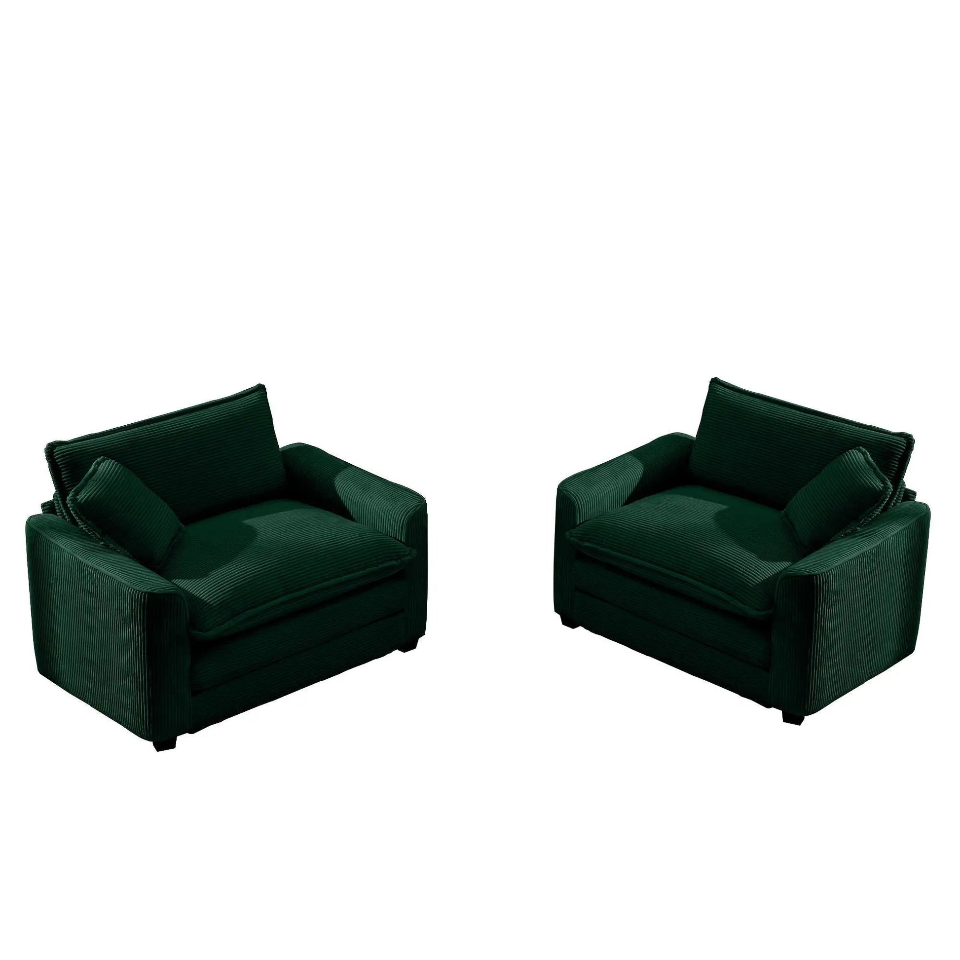 2 dark green fabric arm chairs with deep seats and pillows by Unique Piece Furniture on Tampa Home & Garden Store