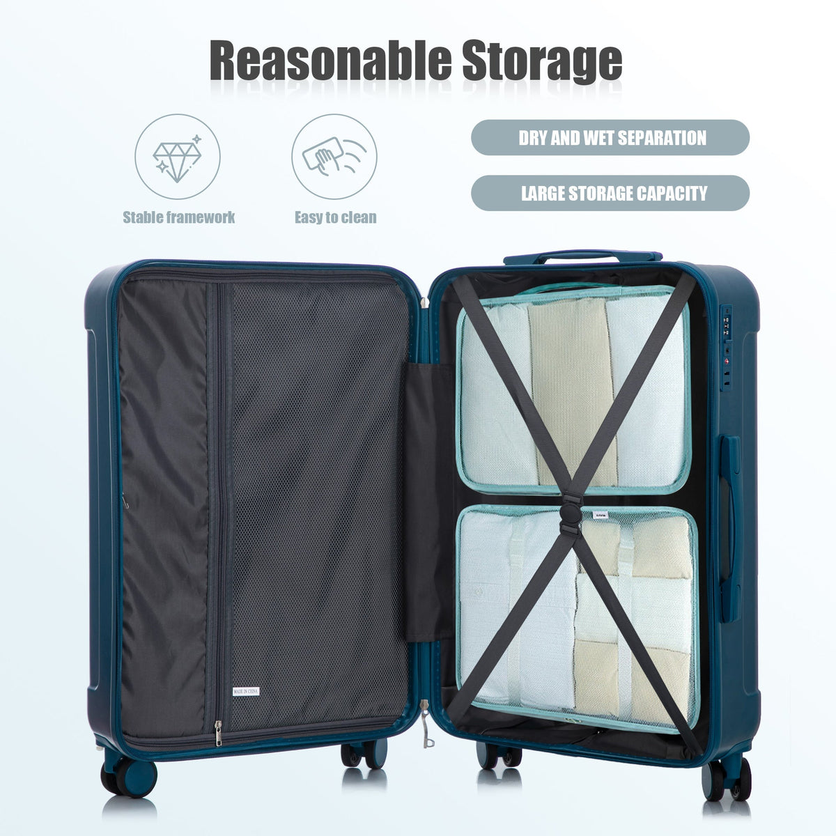 3-piece ABS spinner luggage set in dark blue by HouseOfZazla 20/24/28-inch sizes on Tampa Home & Garden Store