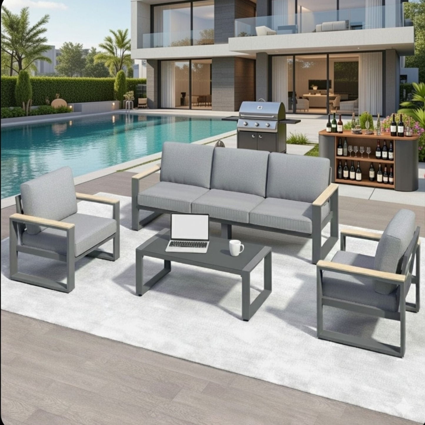 Modern Outdoor Sofa Set with the Coffee Table