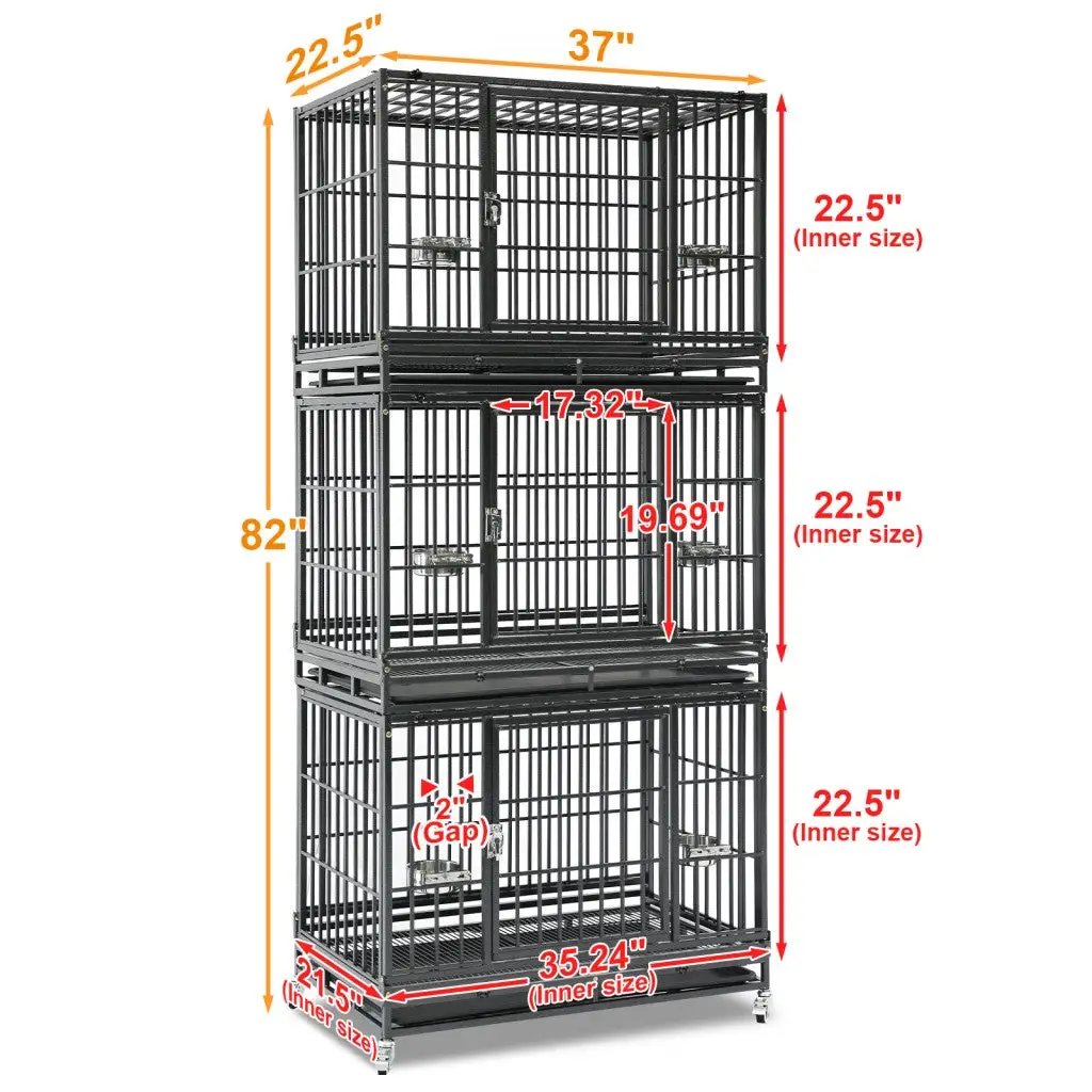 Homey Pet Official 37 inch stackable heavy duty dog crate, black steel, 2-unit cage with doors on Tampa Home & Garden Store