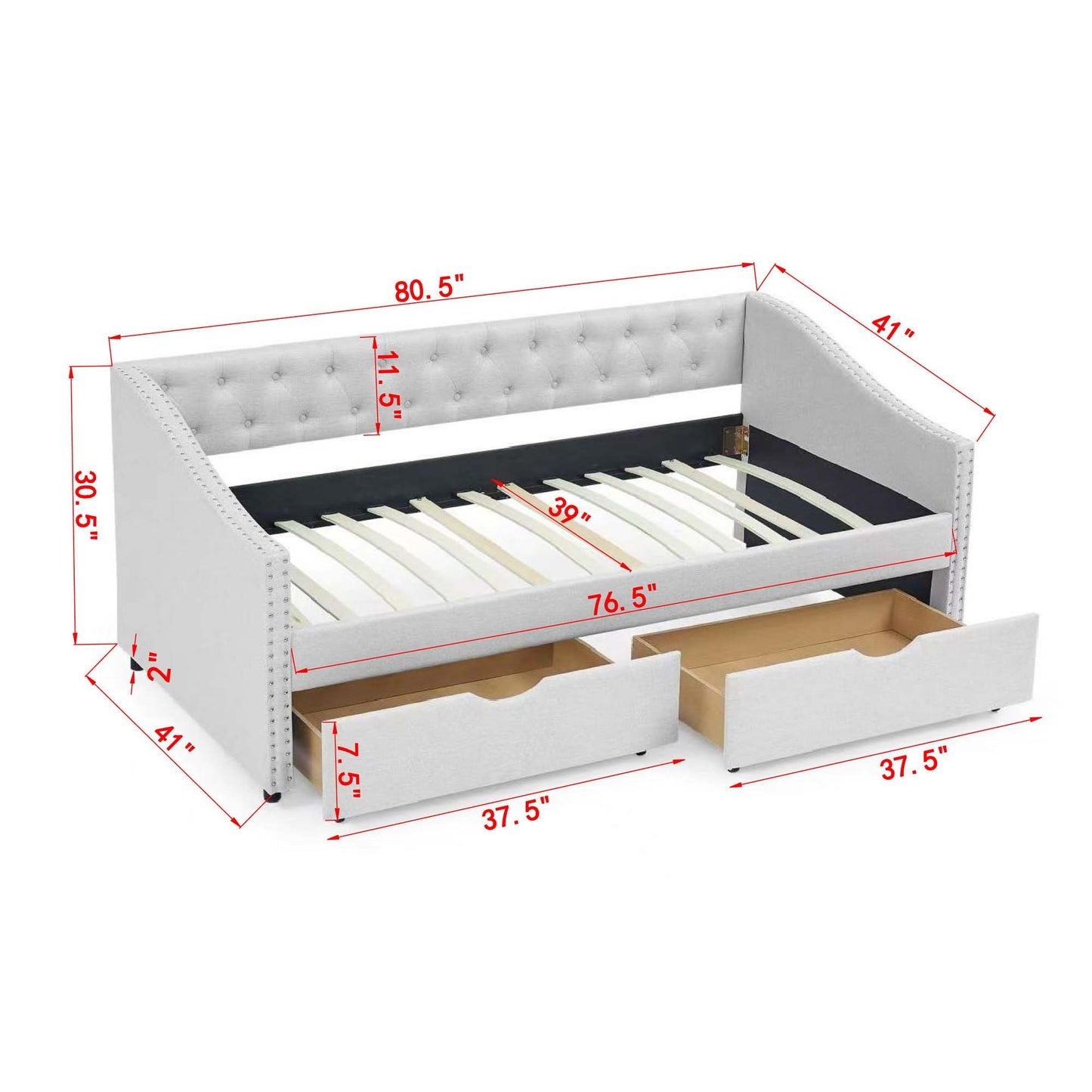 Upholstered Tufted Daybed with Storage Drawers