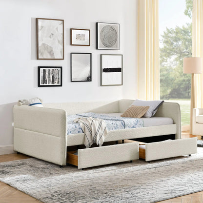 Upholstered daybed storage bed with 2 drawers in beige fabric by Unique Piece Furniture on Tampa Home & Garden Store
