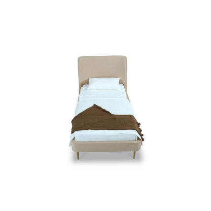 Mid-Century upholstered beige bed with curved headboard by HouseOfZazla on Tampa Home & Garden Store