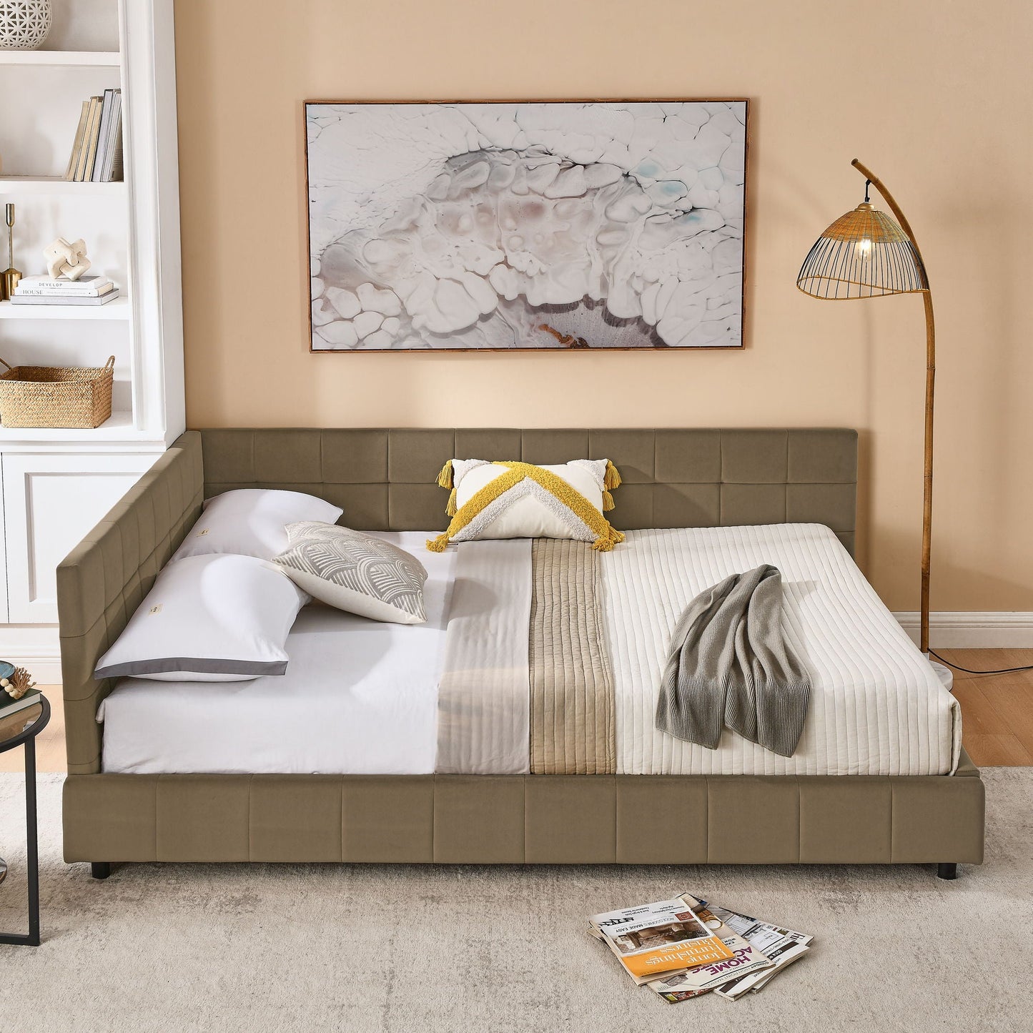 Mid Century Storage Upholstered Tufted Bed Frame