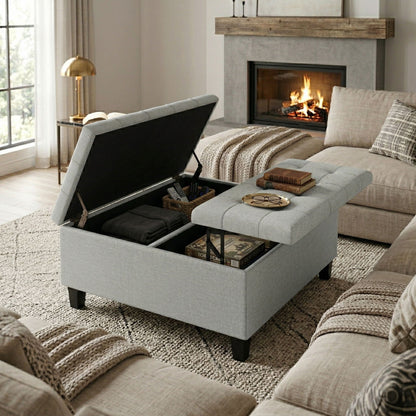 Stone gray coffee table storage ottoman with lift-top and hidden compartment for blankets on Tampa Home & Garden Store