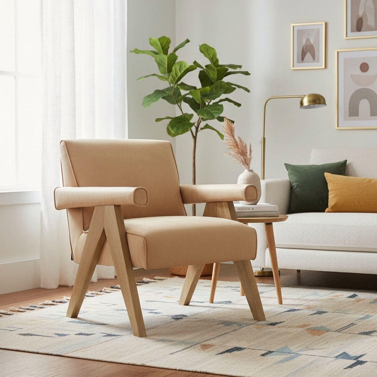 Nessi Arm Chair pair with Solid Wood A-Frame in light brown on Tampa Home & Garden Store