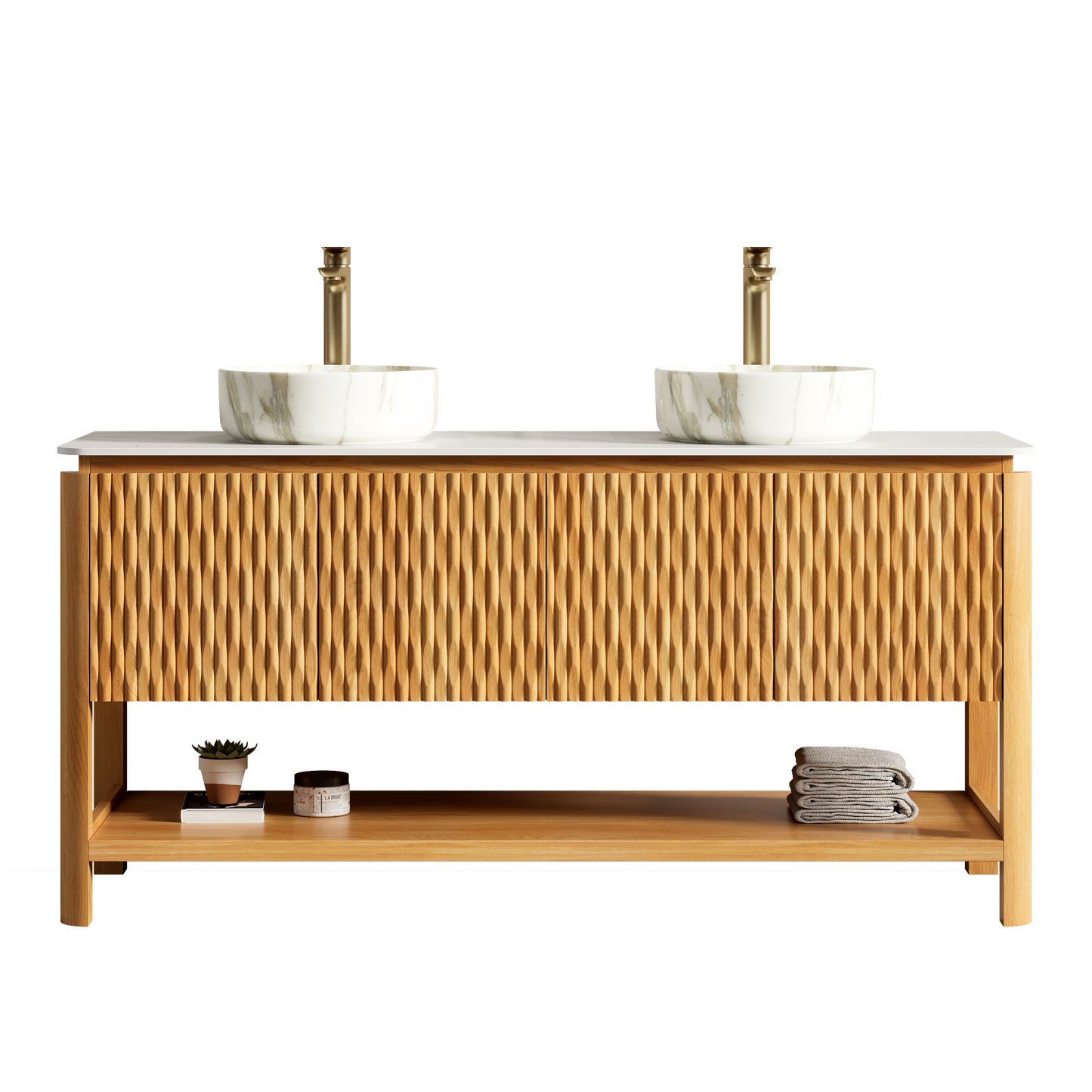 SHARMA dual-sink vanity with marble basins and brass faucets, plywood cabinet HouseOfZazla on Tampa Home & Garden Store