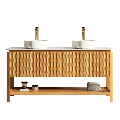 SHARMA dual-sink vanity with marble basins and brass faucets, plywood cabinet HouseOfZazla on Tampa Home & Garden Store