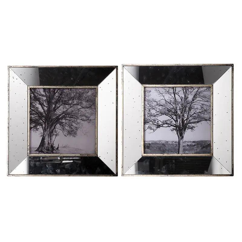 Vintage Reflective Picture Frames (Set of 2) in silver, square frames with mirrored bevels on Tampa Home & Garden Store
