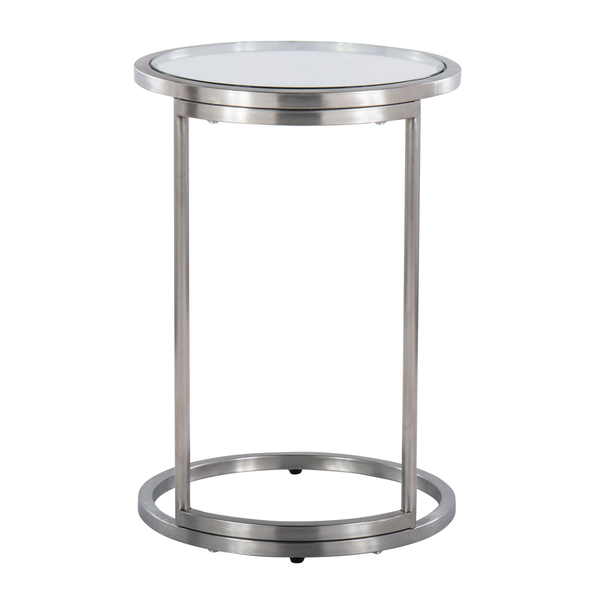 Round end table with tempered glass top, metallic silver frame by HouseOfZazla on Tampa Home & Garden Store
