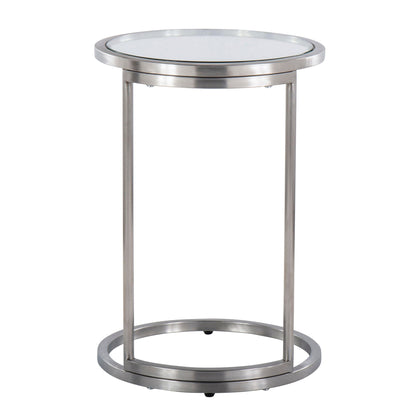 Round end table with tempered glass top, metallic silver frame by HouseOfZazla on Tampa Home & Garden Store