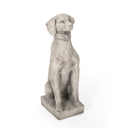 MGO Dog Decor Outdoor Dog Statue antique gray weathered finish standing on square base on Tampa Home & Garden Store