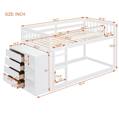 Solid Pine Bunk Bed with Drawers and Shelves