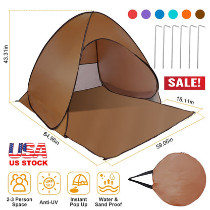 GemGear pop-up beach tent sun shade shelter brown, anti-UV UPF50+, 2-3 person capacity with storage bag on Tampa Home & Garden Store