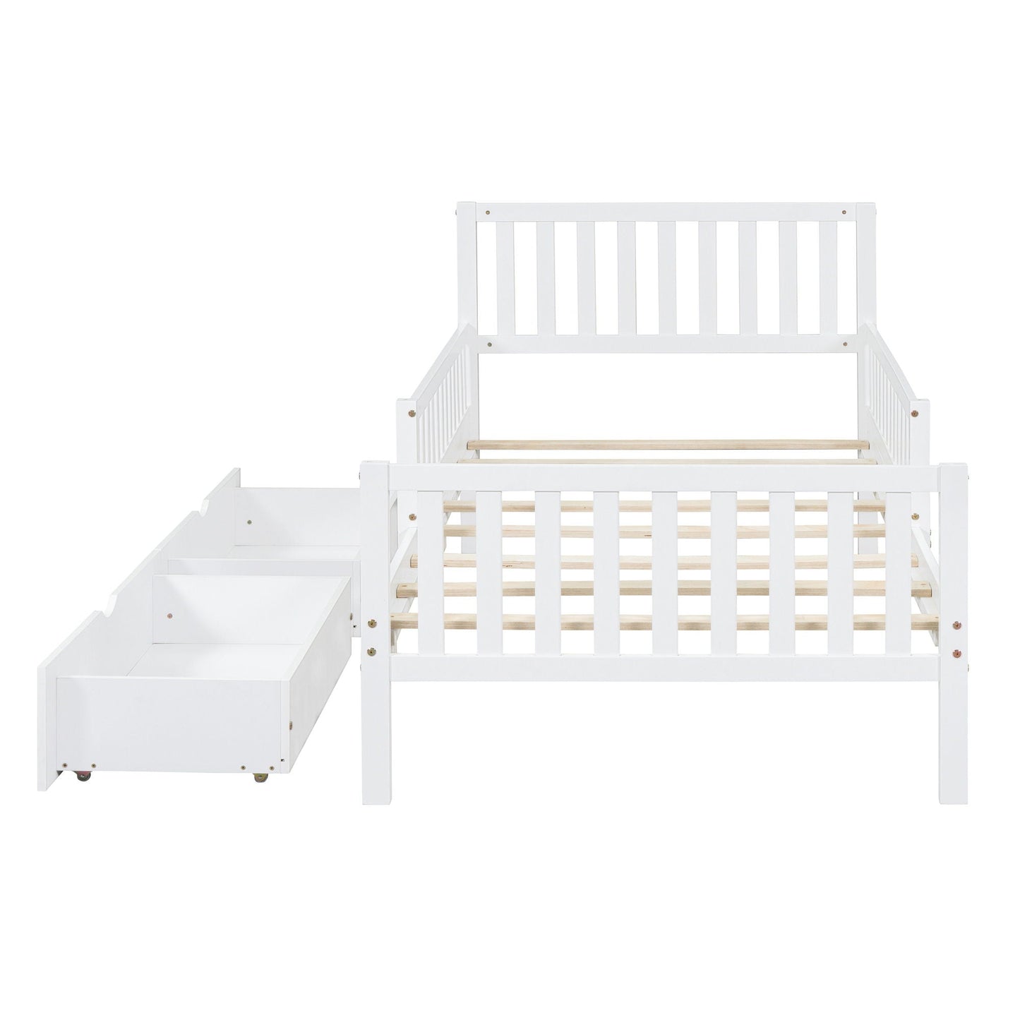 Platform bed with guardrails on both sides and 2 storage drawers in white by HouseOfZazla on Tampa Home & Garden Store