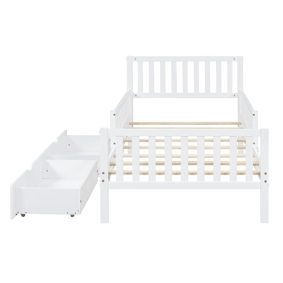 Platform bed with guardrails on both sides and 2 storage drawers in white by HouseOfZazla on Tampa Home & Garden Store