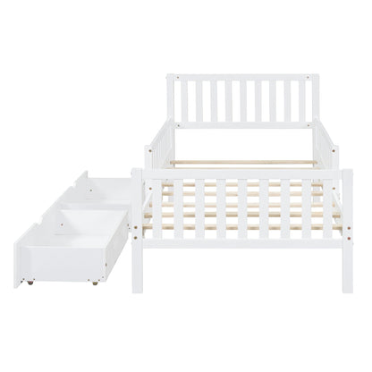 Platform bed with guardrails on both sides and 2 storage drawers in white by HouseOfZazla on Tampa Home & Garden Store