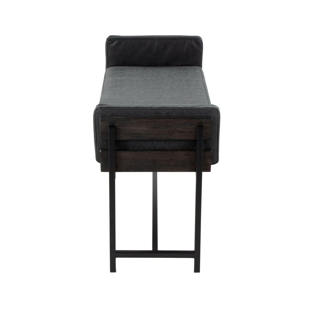 Farmhouse Luxe Upholstered Bench with Wood Panel Accent by HouseOfZazla, dark gray seat on Tampa Home & Garden Store