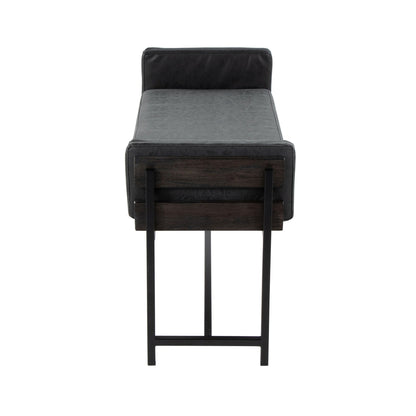 Farmhouse Luxe Upholstered Bench with Wood Panel Accent by HouseOfZazla, dark gray seat on Tampa Home & Garden Store