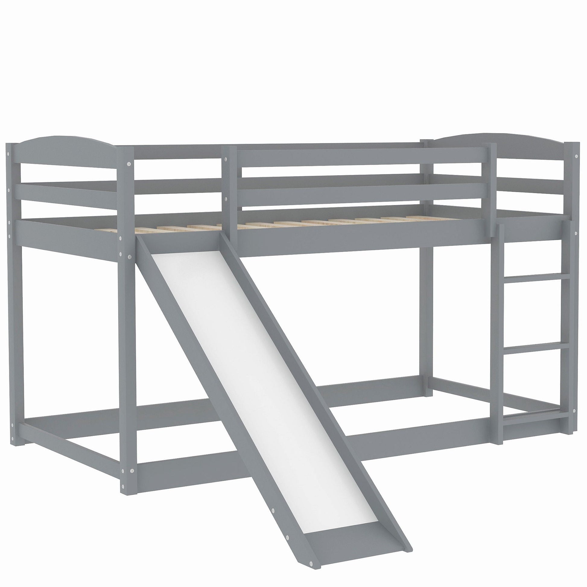 Durable bunk bed with slide and ladder, gray wood finish on Tampa Home & Garden Store