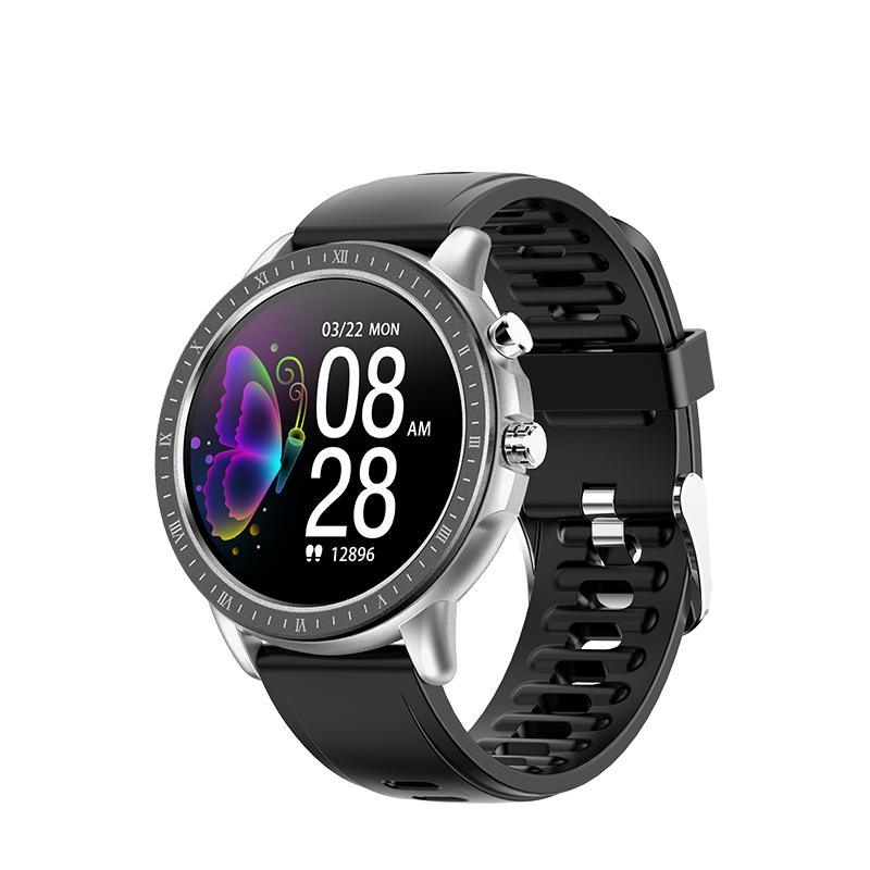 Stevvex smart watch with silver case and black silicone strap, heart rate monitor, waterproof on Tampa Home & Garden Store