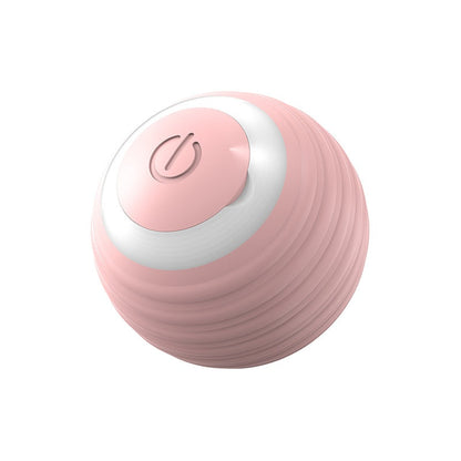 Smart dog toy ball pink ribbed with white ring and power button, USB moving ball for pets on Tampa Home & Garden Store