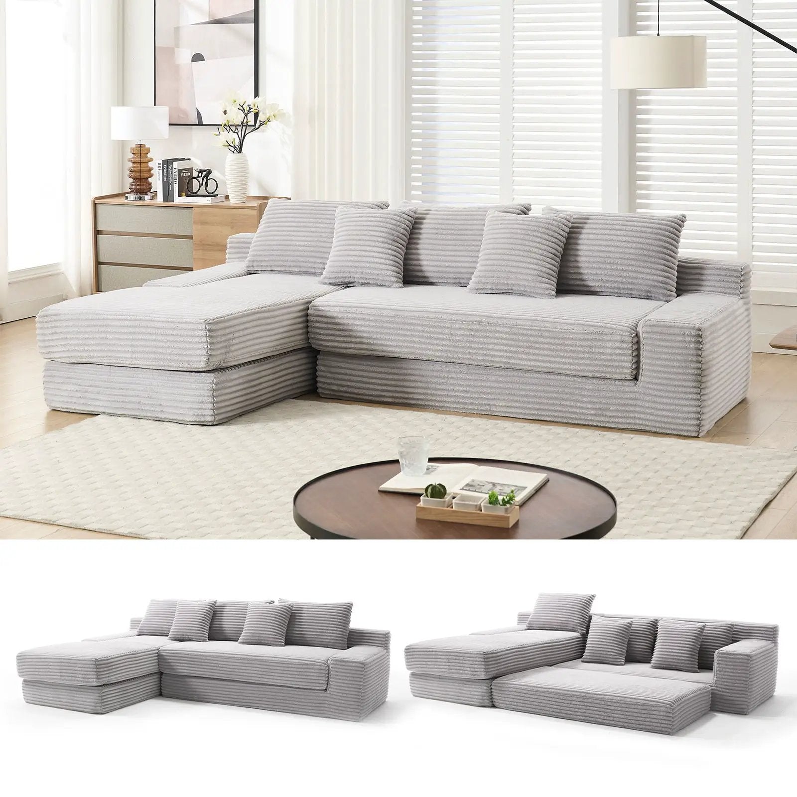 Modern L-shaped sectional couch memory foam in gray striped fabric Unique Piece Furniture on Tampa Home & Garden Store