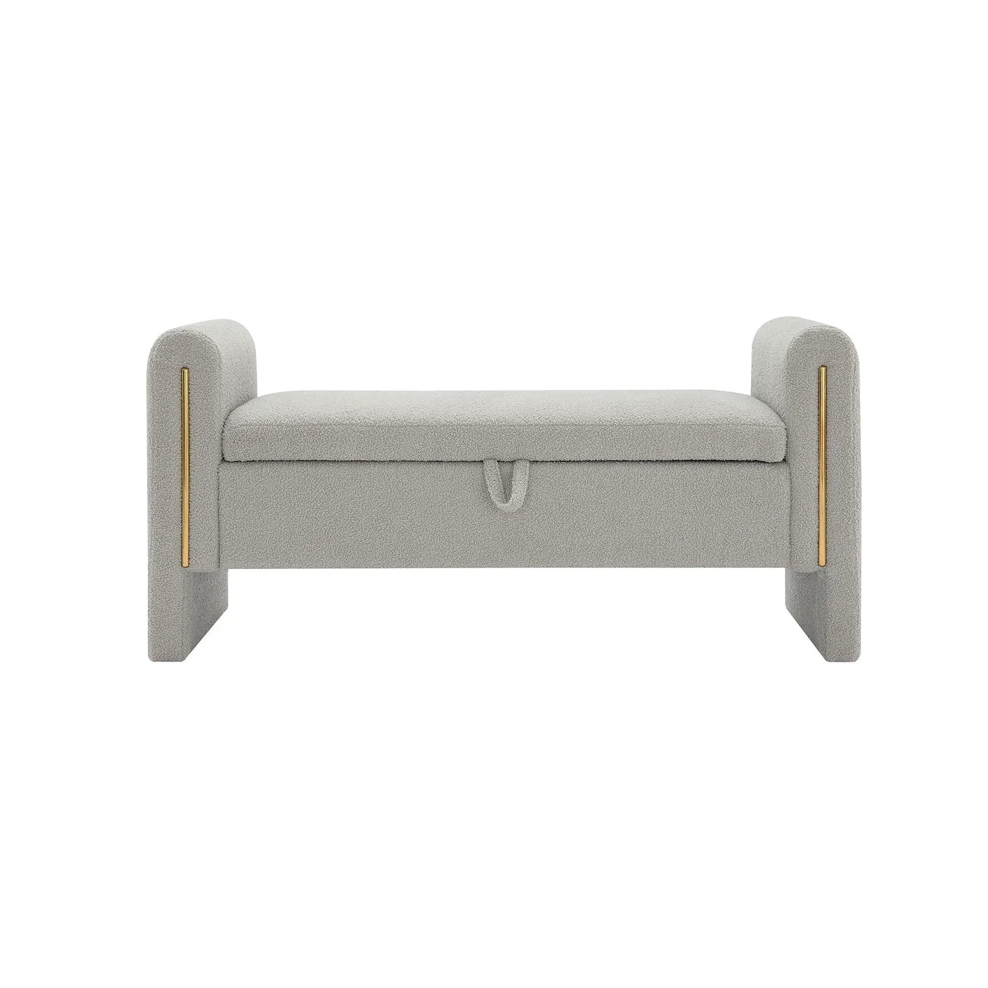 Upholstered bed end bench with arms and storage in teddy gray fabric by Unique Piece Furniture on Tampa Home & Garden Store