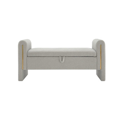 Upholstered bed end bench with arms and storage in teddy gray fabric by Unique Piece Furniture on Tampa Home & Garden Store