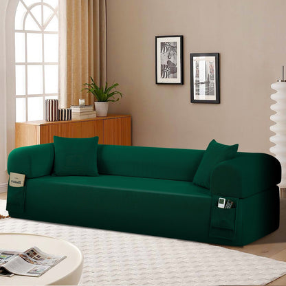 Spring Sofa in green high-quality fabric by HouseOfZazla with built-in side pockets on Tampa Home & Garden Store