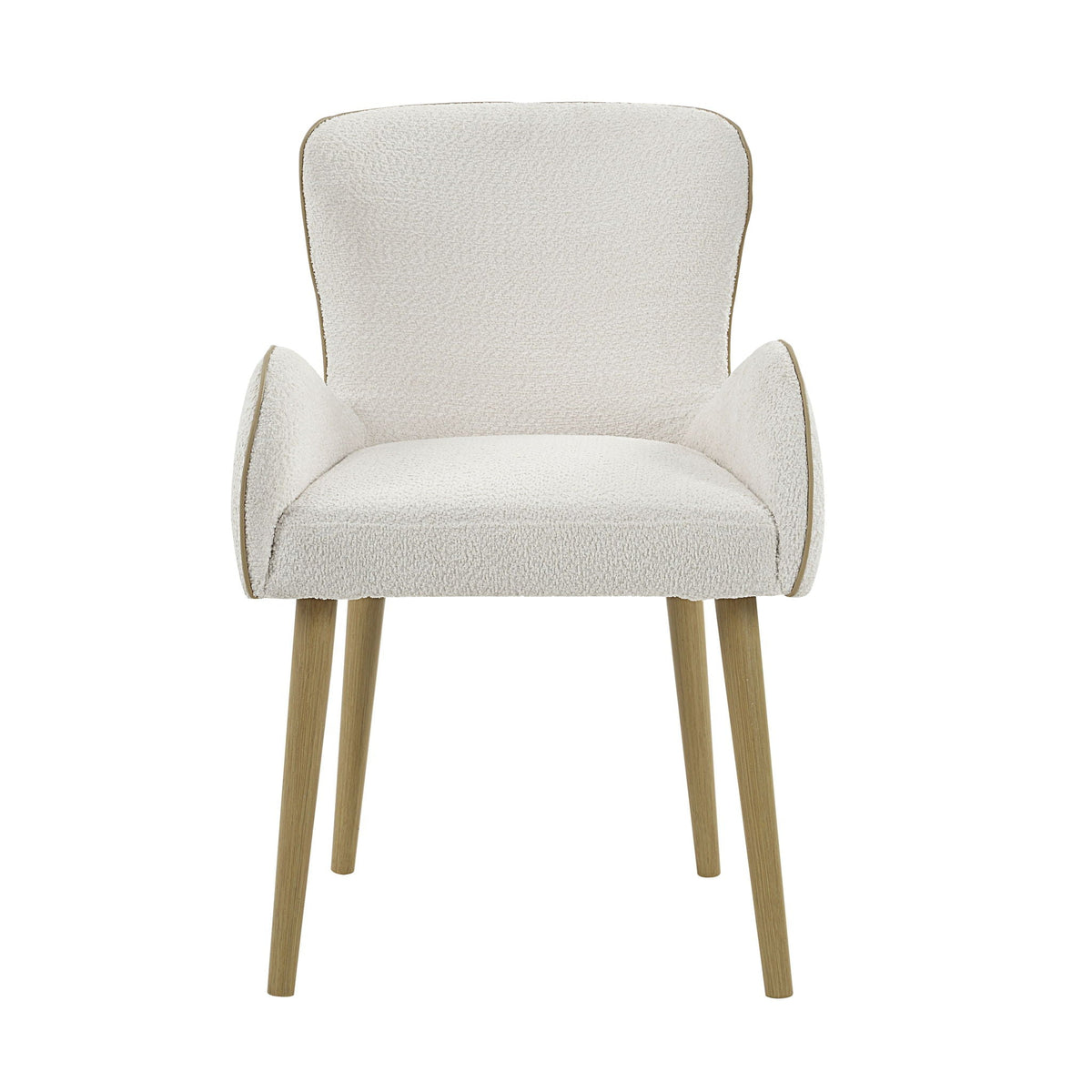 Boucle Side Chair Set of 2 beige boucle fabric with wooden legs on Tampa Home & Garden Store