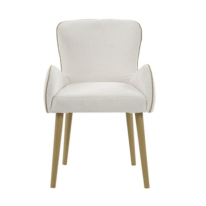 Boucle Side Chair Set of 2 beige boucle fabric with wooden legs on Tampa Home & Garden Store