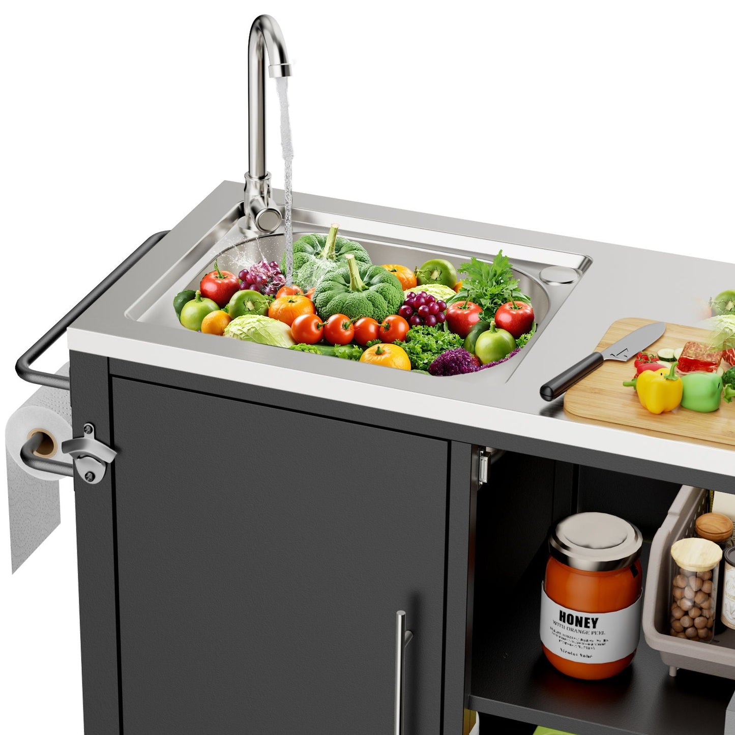 Outdoor Grill Cart With Sink and Storage Cabinet