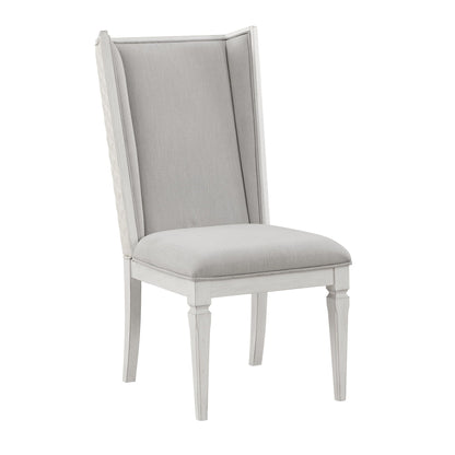 Katia Side Chair set of 2 gray fabric seat and back with whitewashed wood frame on Tampa Home & Garden Store