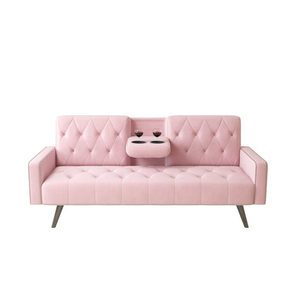 Pink Velvet Sofa Bed With Nailhead And The Frame