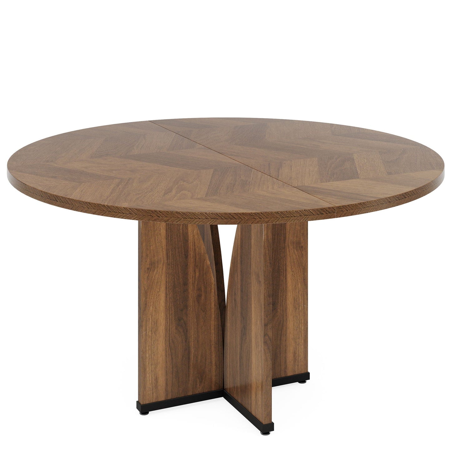 Round compact dining table for 4 in rustic brown wood with parquet top by HouseOfZazla on Tampa Home & Garden Store