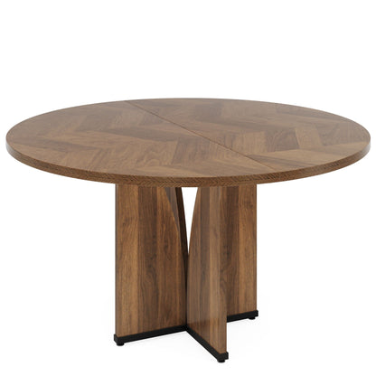 Round compact dining table for 4 in rustic brown wood with parquet top by HouseOfZazla on Tampa Home & Garden Store