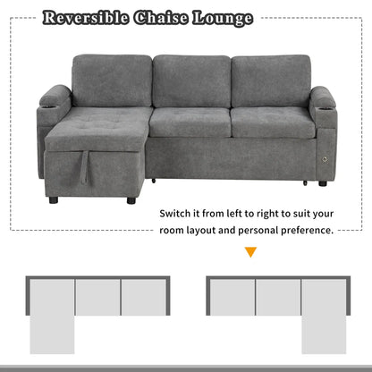 Convertible L-shaped gray sofa couch with storage ottoman and USB ports by Unique Piece Furniture on Tampa Home & Garden Store
