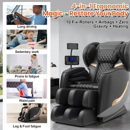 Massage chair full body recliner by HouseOfZazla with black quilted leather and control panel on Tampa Home & Garden Store