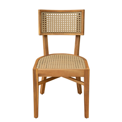 Netro acacia wood dining chair with light brown wicker, outdoor furniture on Tampa Home & Garden Store