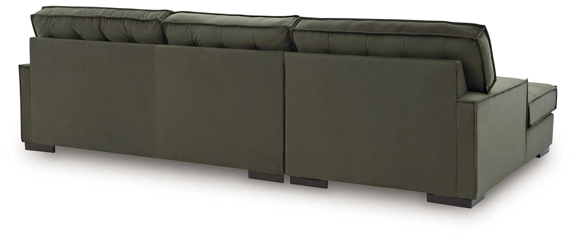 Caspian Town sectional sofa olive green fabric, stationary with back cushions and wood feet on Tampa Home & Garden Store