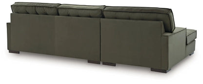 Caspian Town sectional sofa olive green fabric, stationary with back cushions and wood feet on Tampa Home & Garden Store