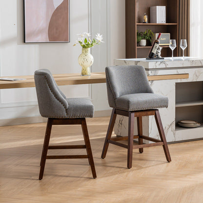 Counter height swivel bar stools set of 2 on gray upholstery with dark wood legs on Tampa Home & Garden Store