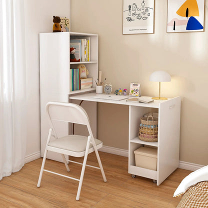 Stretchable Office Desk with Shelves and Wheels