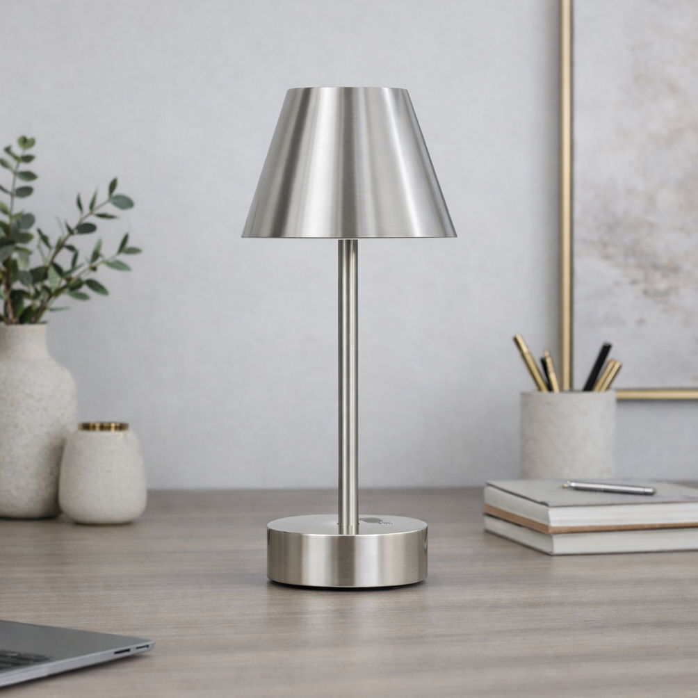 Elegance Rechargeable LED Table Lamp by HouseOfZazla in stainless steel with touch switch on Tampa Home & Garden Store