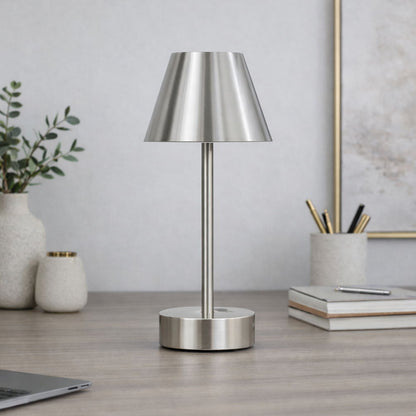 Elegance Rechargeable LED Table Lamp by HouseOfZazla in stainless steel with touch switch on Tampa Home & Garden Store