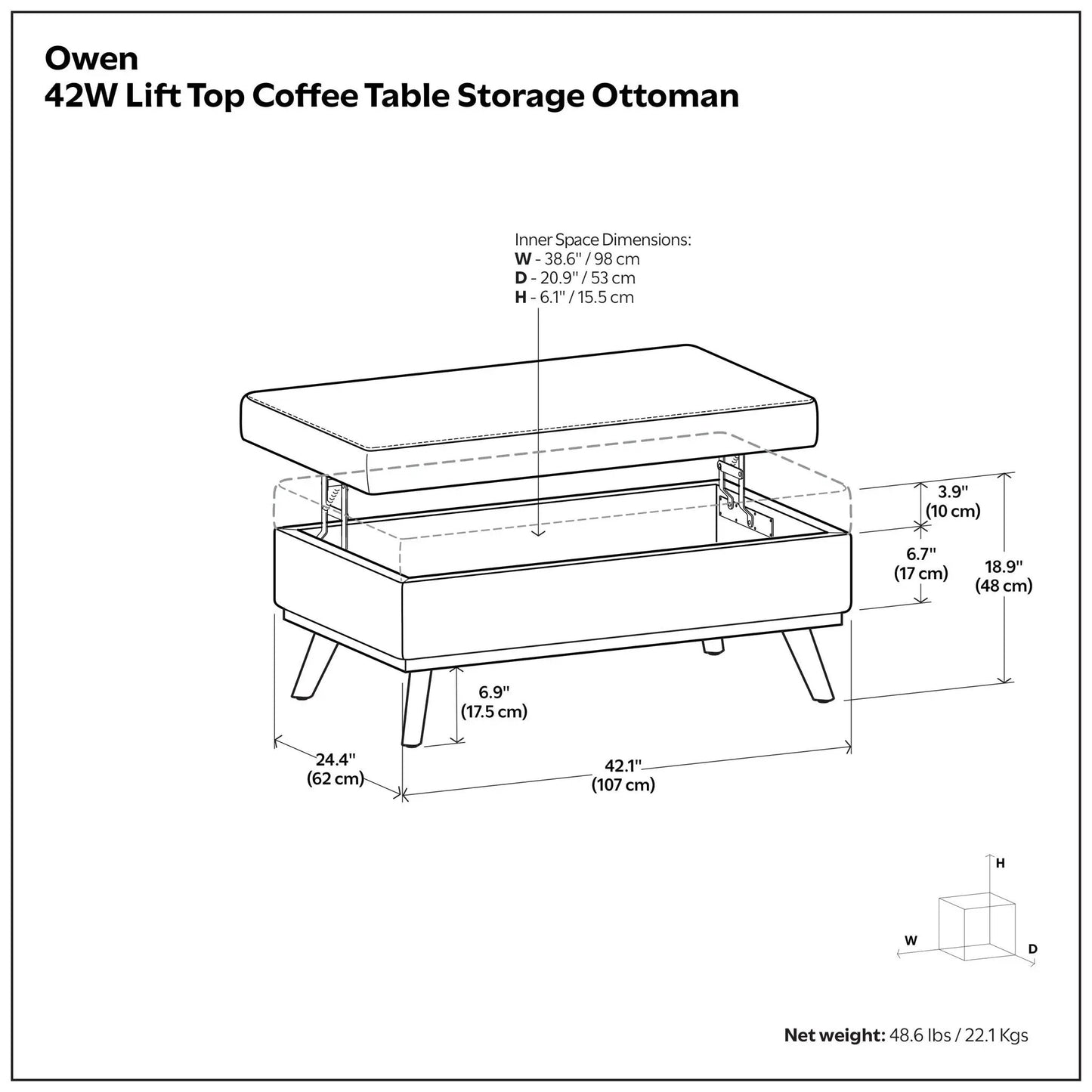 Owen 42W Lift Top Coffee Table Storage Ottoman, mid-century style Unique Piece Furniture on Tampa Home & Garden Store