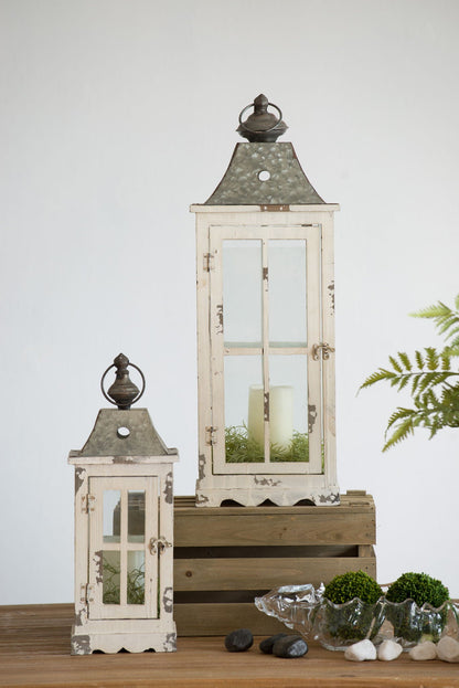 Ivory Wooden Candle Lantern and Vintage Decor